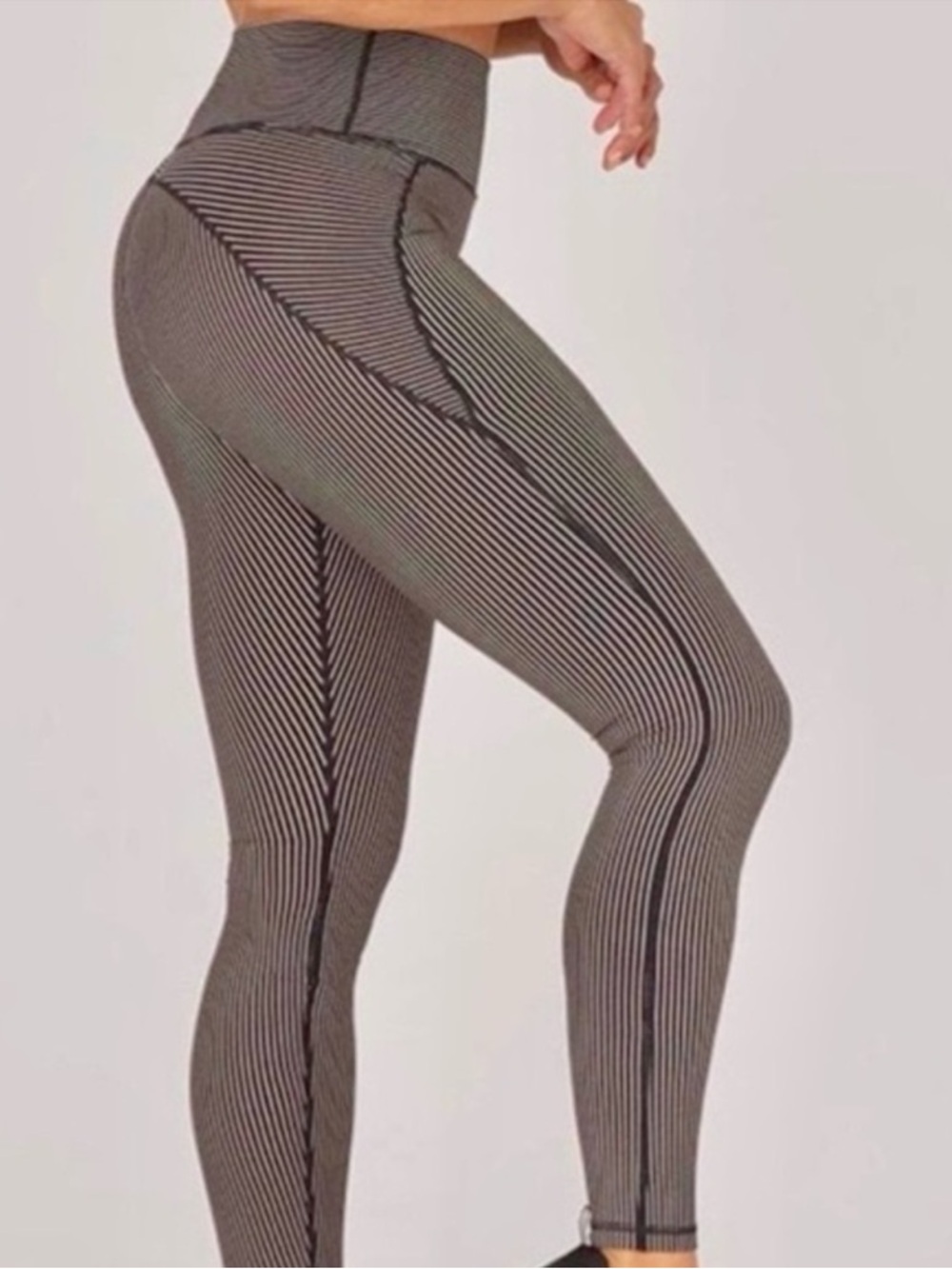 GLYDER Adobe Rose Black & Taupe Tan Striped Leggings